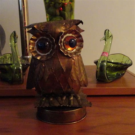 Vintage Copper Metal Owl Music Box Rotating Stranger In The 